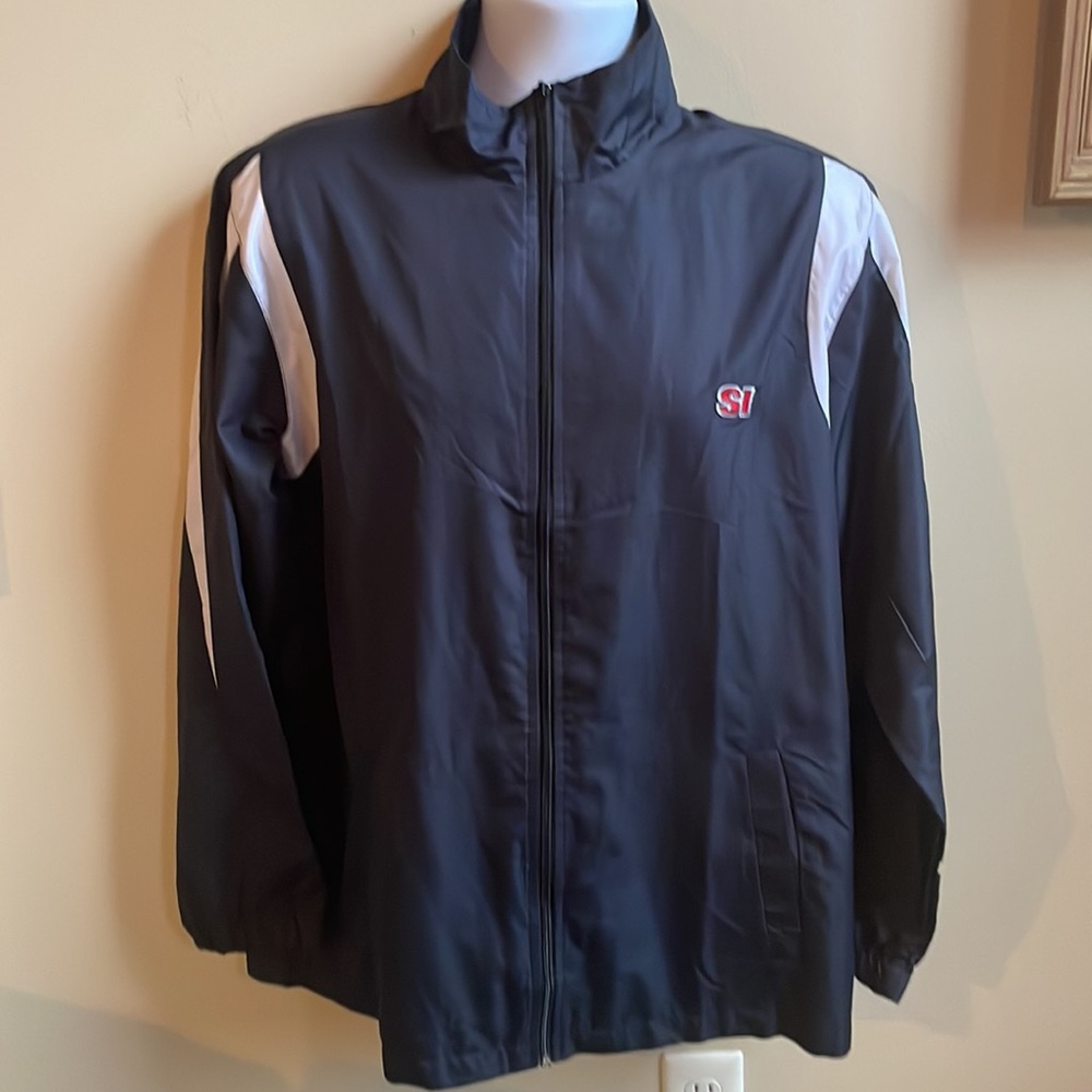 Mens XL Vintage Sports Illustrated wind breaker blue and white full zip 2pockets